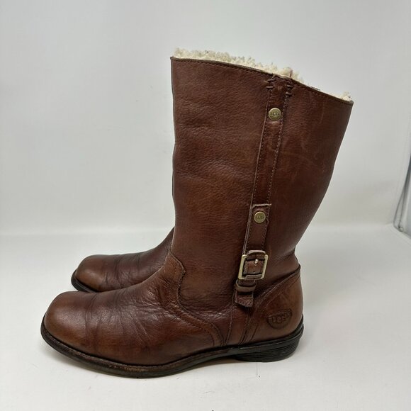 UGG Australia 5745 Bellvue Brown Leather Shearling Lined Boots Sz US 8